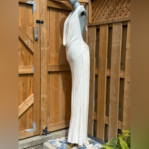 🆕 RAT & BOA 🧿 NWOT Winona White Slinky Cowl Neck Jersey Gown, Sz L - Picture 6 of 16